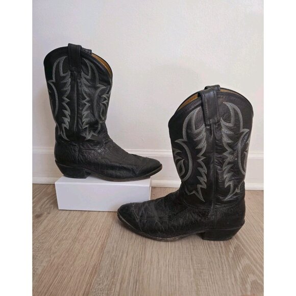 Tony Lama Y2060 Black Leather Embroidery Western Cowboy Pull On Mens Boots 11 D - Picture 12 of 12